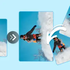 Ilustracja pokazuje, jak obrócić obraz w Photoshopie. Widzimy snowboardzistkę, która po obrocie w programie wygląda dynamiczniej.