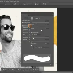 Ustawienia pędzla w Photoshopie: tekstura, jak zrobić pędzel w Photoshopie. Widoczny mężczyzna w okularach.