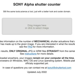 Narzędzie do sprawdzania przebiegu aparatu SONY Alpha. Przeciągnij lub kliknij, aby wybrać zdjęcie.