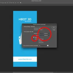 Okno dialogowe "Rozmiar obszaru roboczego" w Photoshop, pokazujące jak dodać obszar roboczy, z zaznaczonymi polami do wpisania wymiarów w milimetrach.