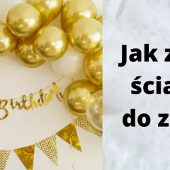 Złote balony i girlanda "Happy Birthday" tworzą tło. Dowiedz się, jak zrobić ściankę do zdjęć na przyjęcie.