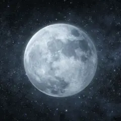 Pełnia Księżyca na tle gwieździstego nieba.