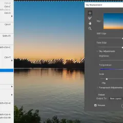 Jak usunąć element ze zdjęcia Photoshop: menu Edycja, opcja "Zamiana nieba" (Sky Replacement).