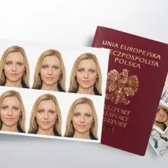 Zdjęcie do dowodu u fotografa to koszt, który warto ponieść dla idealnego ujęcia. Na zdjęciu widać paszport i odbitki z sesji.