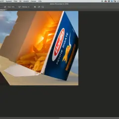 Jak zrobić cienie w Photoshopie: warstwy z cieniem pudełka makaronu Barilla i kuchenką.