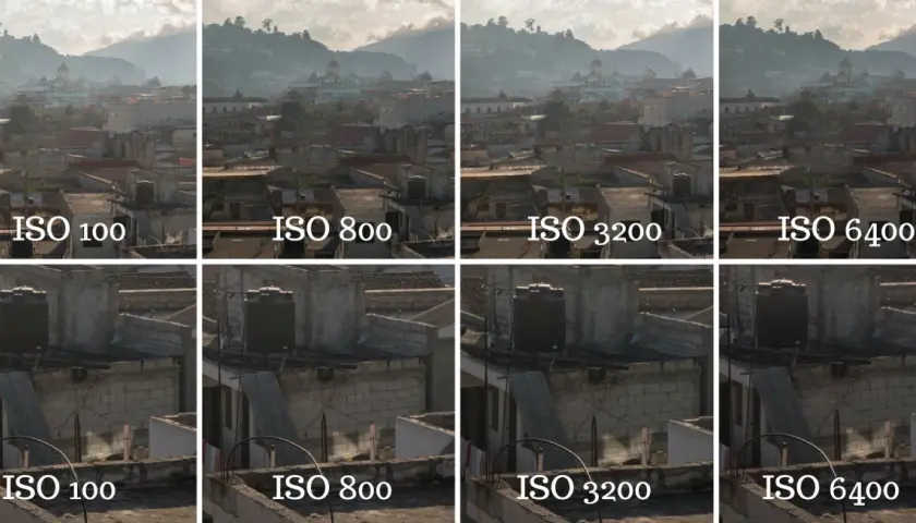 Porównanie zdjęć z różnym ISO: 100, 800, 3200, 6400. Zobacz, jak ustawić ISO w aparacie, by uzyskać najlepszy efekt.