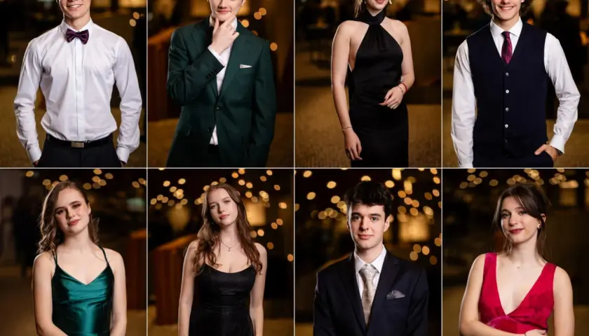 Elegancko ubrani młodzi ludzie na studniówce. Zastanawiasz się, ile kosztuje fotograf na studniówkę?