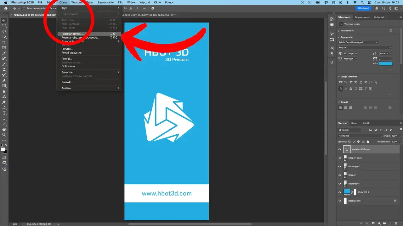 Jak przygotować plik do druku w Photoshopie? Menu "Obraz" > "Rozmiar obrazu" to klucz do sukcesu.