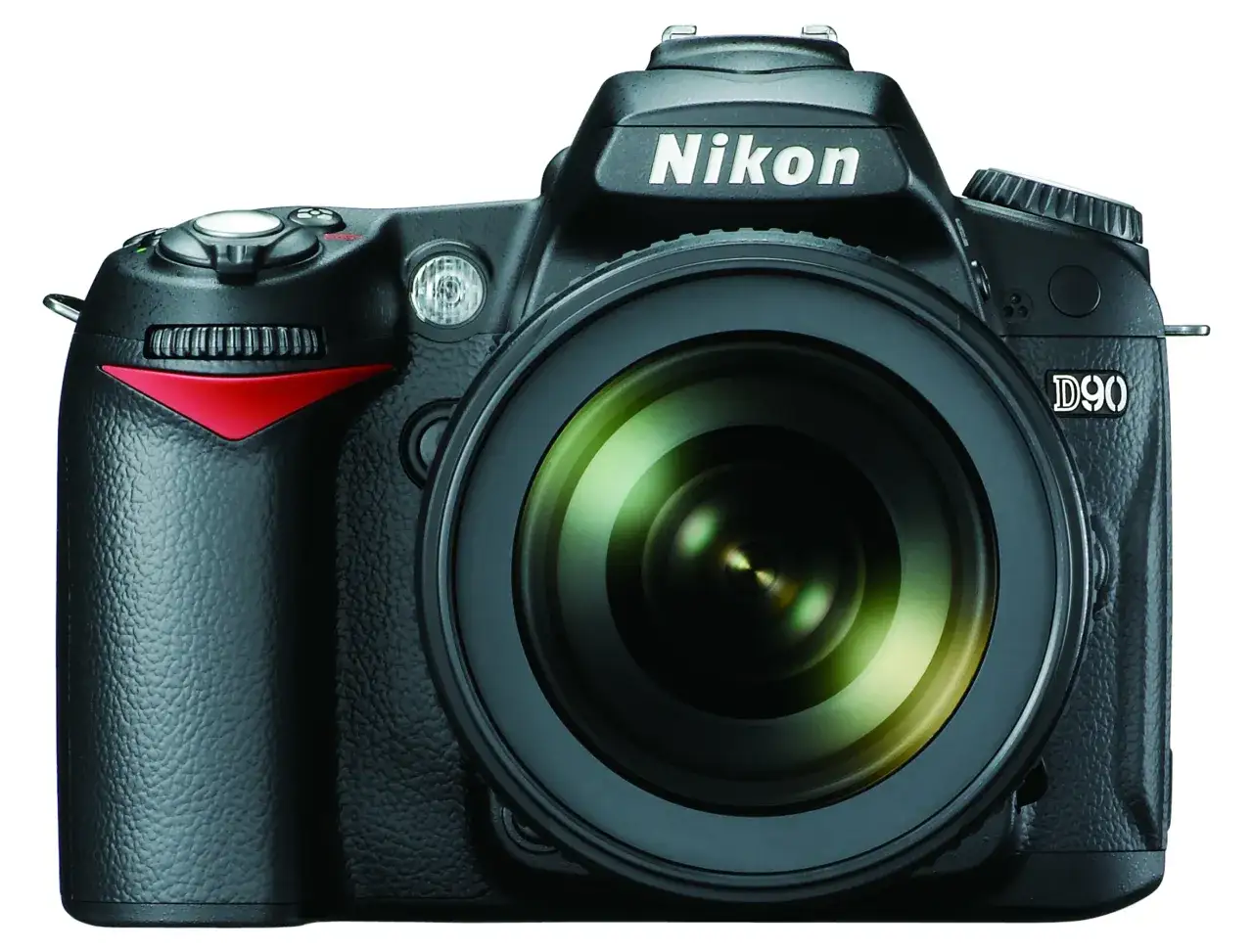 Czarna lustrzanka cyfrowa Nikon D90 z obiektywem.