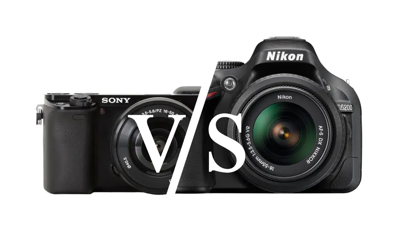 Sony bezlusterkowiec kontra Nikon lustrzanka. Porównanie, czym się różni lustrzanka od bezlusterkowca, pokazuje ich odmienne konstrukcje.