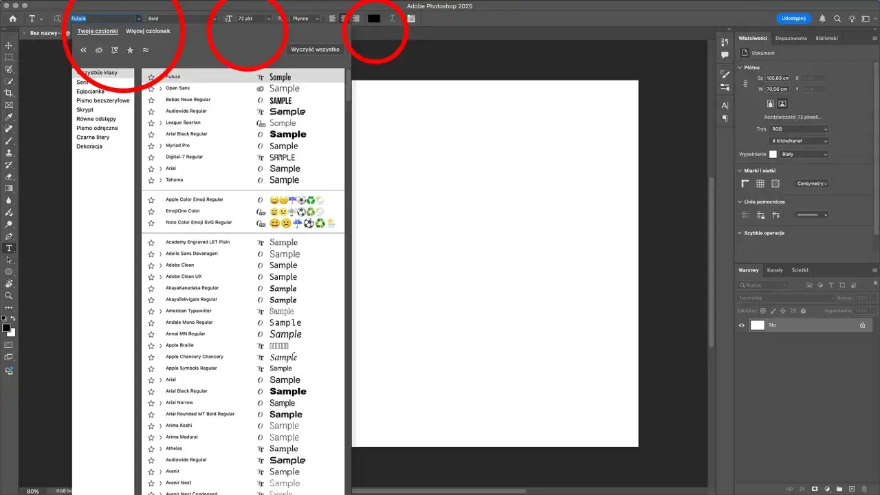 Wybór czcionki Futura w Photoshopie, pierwszy krok do stworzenia logo.
