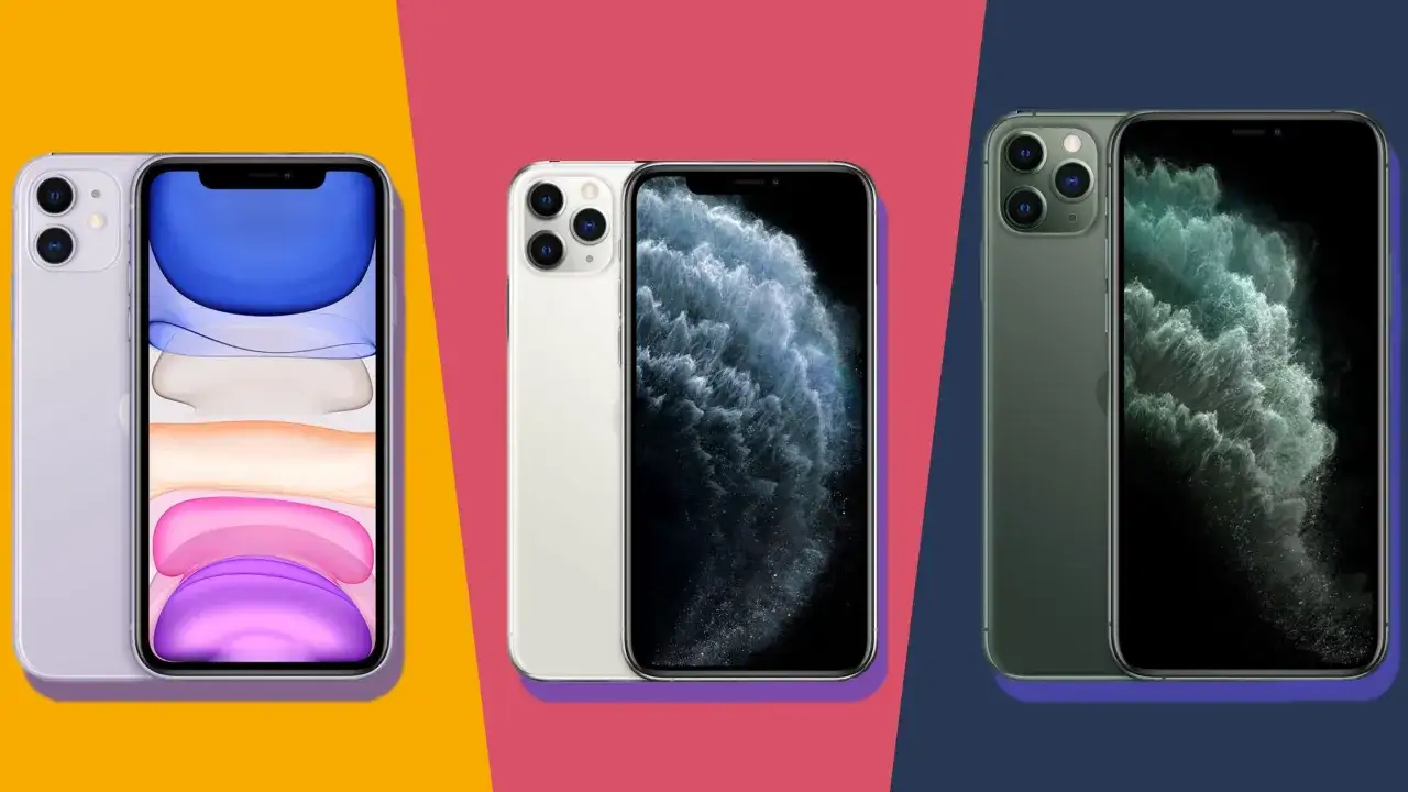 Trzy modele iPhone 11 w różnych kolorach. Aparat iPhone 11 robi świetne zdjęcia.