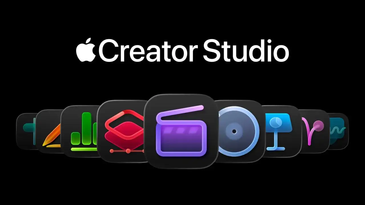 Ikony aplikacji Apple Creator Studio. Dowiedz się, jak zrobić filmik ze zdjęć z podkładem muzycznym na iPhone.